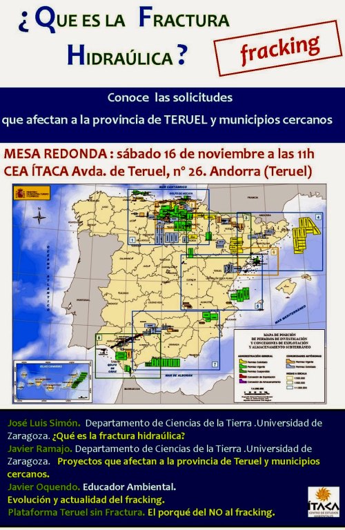 Cartel mesa redonda fracking Teruel.