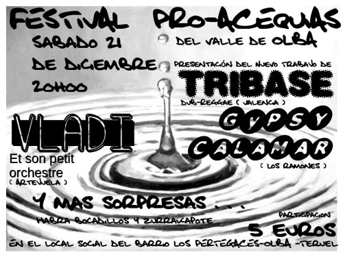 Cartel del concierto por las acequias, el 21 de diciembre en Olba - Teruel.